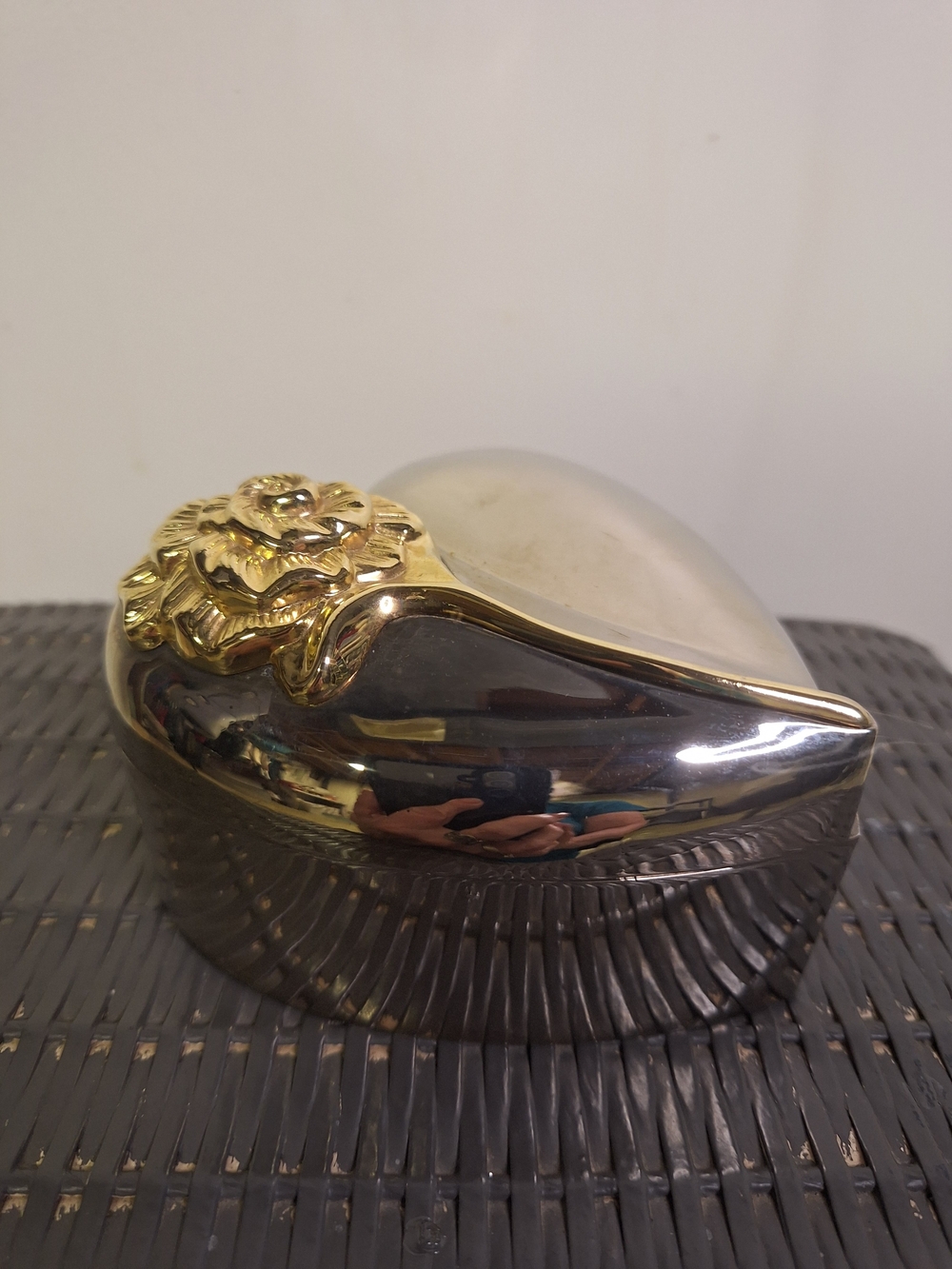Gold & Silver Decorative Trinket Box with Floral Accent 6" X 5"